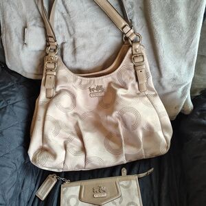 Coach Beige Signature Hobo Shoulder Bag with Wallet